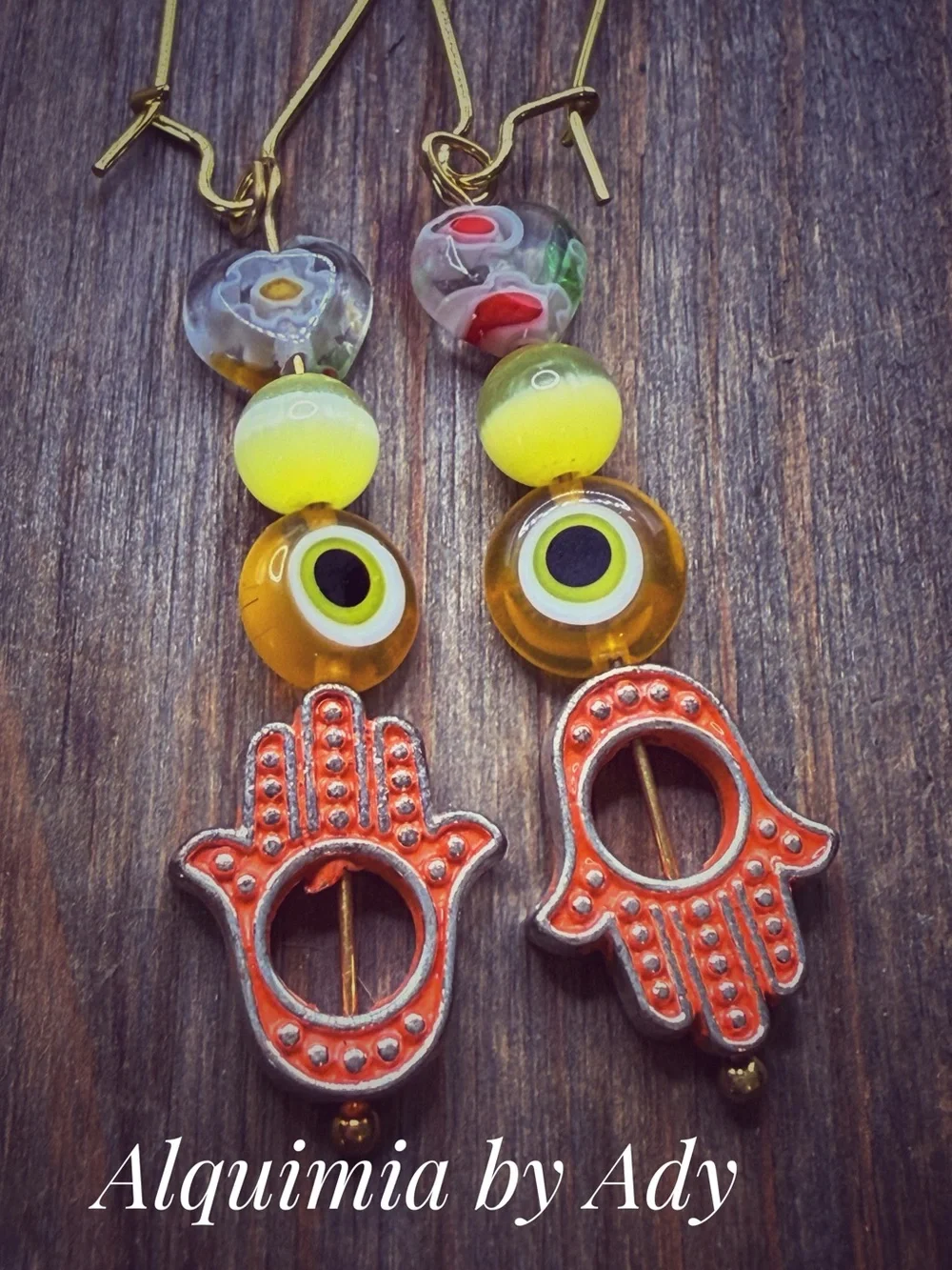 Cat's eye/Hamsa/evil's eye balanced bar dangle gold earrings/protection/